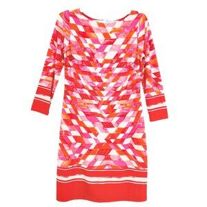 Vince‎ Camuto Women's 3/4 Sleeve Zip Back Lined Geometric Print Red Dress Size 4